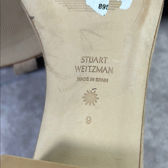 EUC Stuart Weitzman Elegant Tan Women's Sz US 9B Block Heel Sandals Nude Suede - Picture 2 of 14